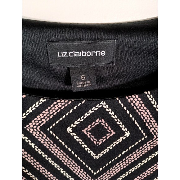 NWT Liz Claiborne Geometric Black Pink Elbow Flare Sleeve Shift Dress Size 6 - Picture 3 of 6